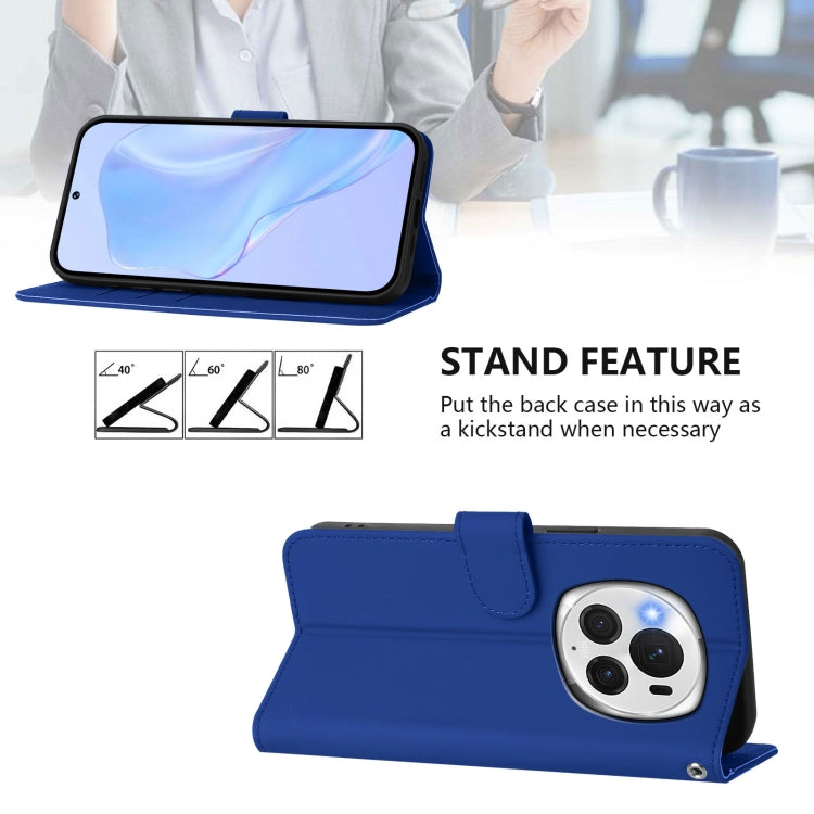 For Honor Magic6 Pro Skin Feel Solid Color Leather Phone Case with Lanyard(Dark Blue)