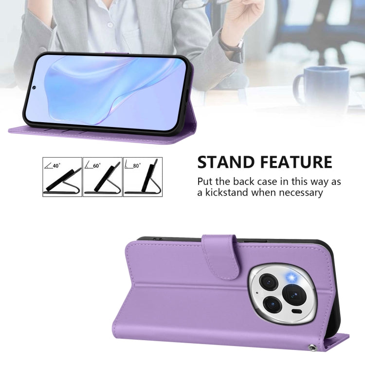 For Honor Magic6 Pro Skin Feel Solid Color Leather Phone Case with Lanyard(Lavender Purple)