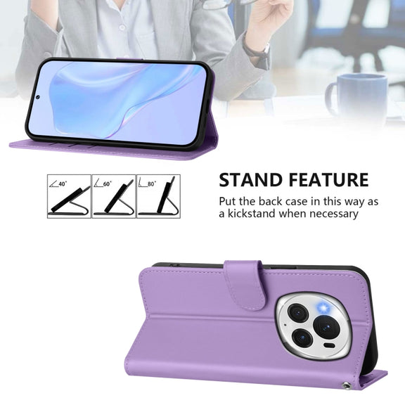 For Honor Magic6 Pro Skin Feel Solid Color Leather Phone Case with Lanyard(Lavender Purple)