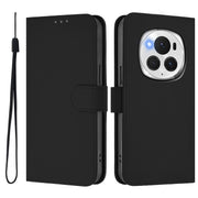 For Honor Magic6 Pro Skin Feel Solid Color Leather Phone Case with Lanyard(Black)