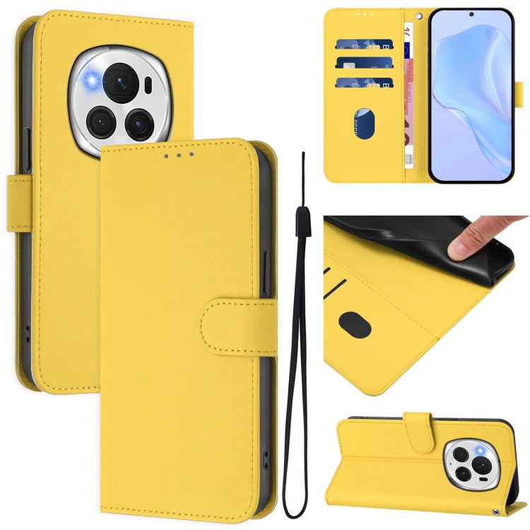 For Honor Magic6 Pro Skin Feel Solid Color Leather Phone Case with Lanyard(Lemon Yellow)
