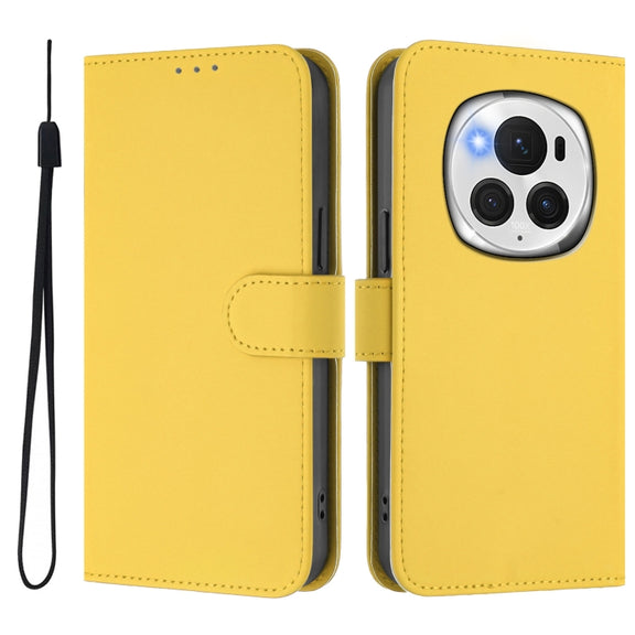 For Honor Magic6 Pro Skin Feel Solid Color Leather Phone Case with Lanyard(Lemon Yellow)