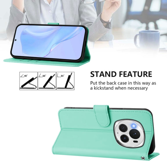 For Honor Magic6 Pro Skin Feel Solid Color Leather Phone Case with Lanyard(Mint Green)