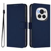 For Honor Magic6 Pro Skin Feel Solid Color Leather Phone Case with Lanyard(Navy Blue)