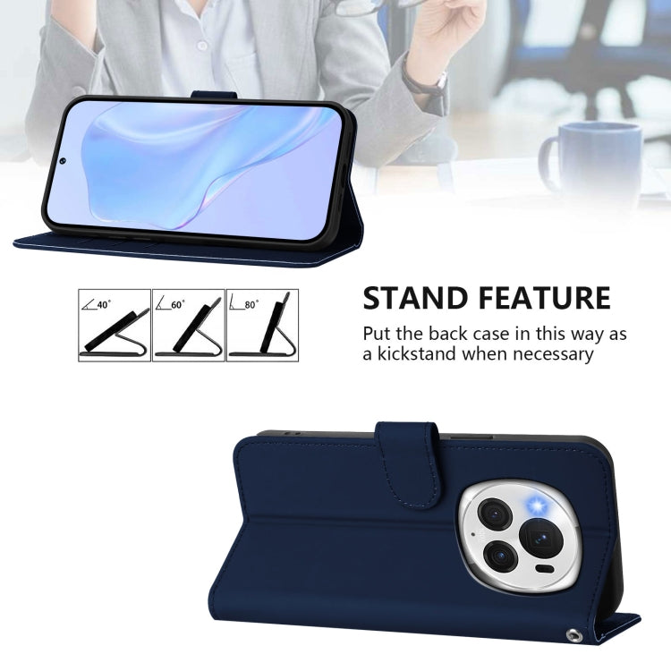 For Honor Magic6 Pro Skin Feel Solid Color Leather Phone Case with Lanyard(Navy Blue)