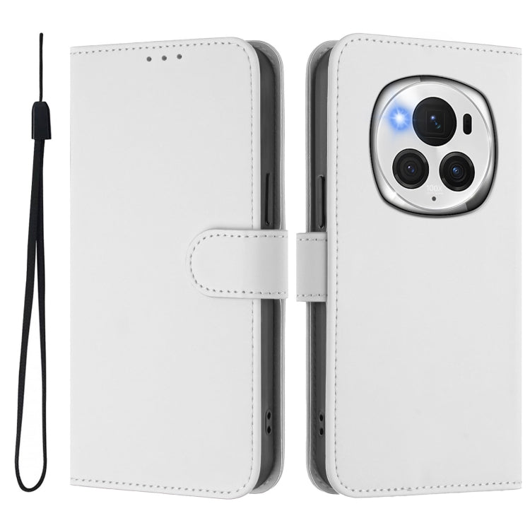 For Honor Magic6 Pro Skin Feel Solid Color Leather Phone Case with Lanyard(White)