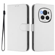 For Honor Magic6 Pro Skin Feel Solid Color Leather Phone Case with Lanyard(White)