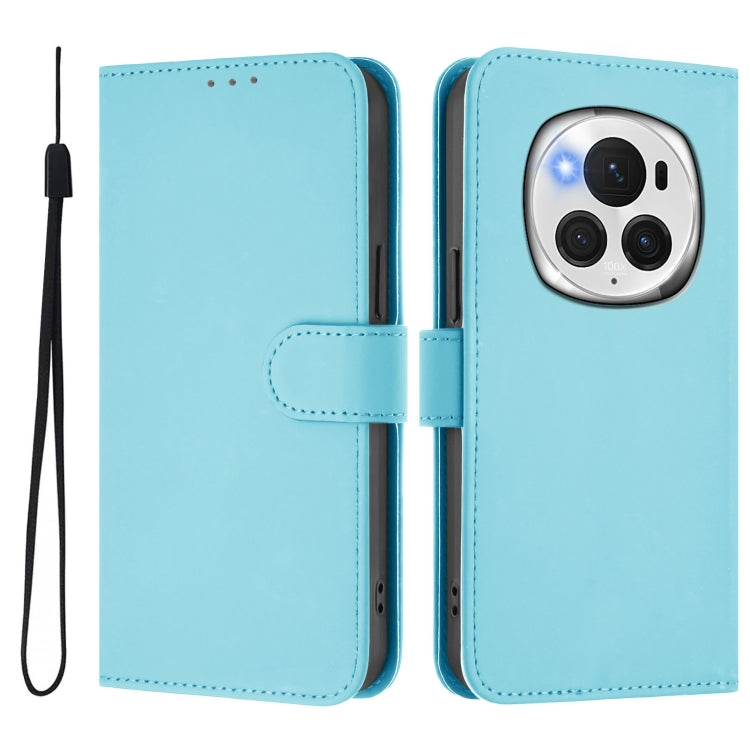 For Honor Magic6 Pro Skin Feel Solid Color Leather Phone Case with Lanyard(Sky Blue)