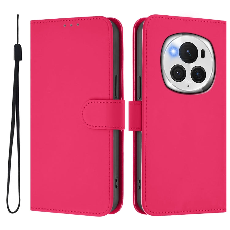 For Honor Magic6 Pro Skin Feel Solid Color Leather Phone Case with Lanyard(Rose Red)