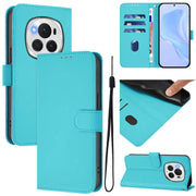 For Honor Magic6 Pro Skin Feel Solid Color Leather Phone Case with Lanyard(Lake Blue)