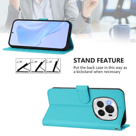 For Honor Magic6 Pro Skin Feel Solid Color Leather Phone Case with Lanyard(Lake Blue)