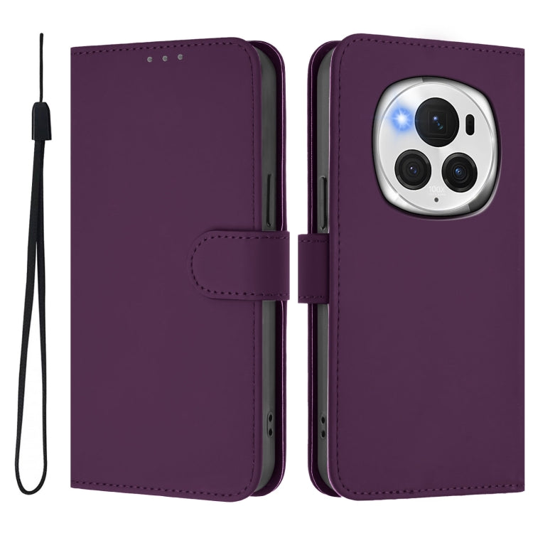 For Honor Magic6 Pro Skin Feel Solid Color Leather Phone Case with Lanyard(Violet)