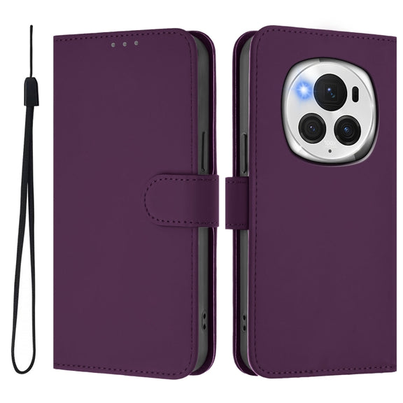 For Honor Magic6 Pro Skin Feel Solid Color Leather Phone Case with Lanyard(Violet)