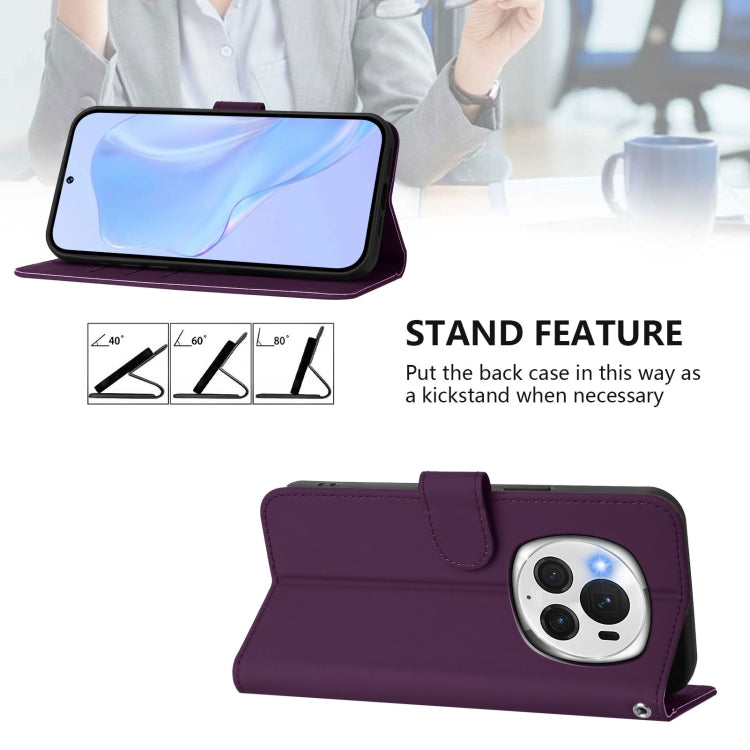 For Honor Magic6 Pro Skin Feel Solid Color Leather Phone Case with Lanyard(Violet)
