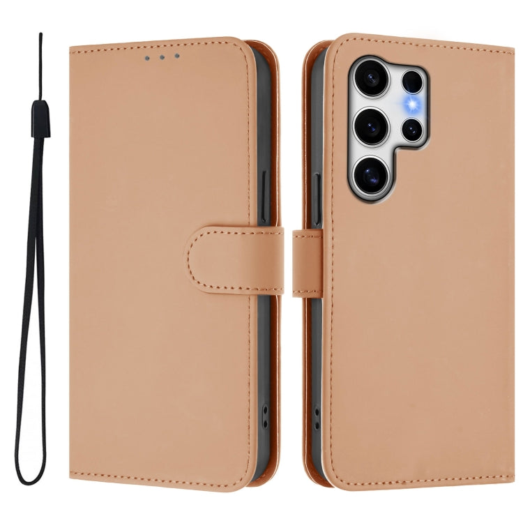 For Samsung Galaxy S25 Ultra 5G Skin Feel Solid Color Leather Phone Case with Lanyard(Nude)