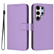 For Samsung Galaxy S25 Ultra 5G Skin Feel Solid Color Leather Phone Case with Lanyard(Lavender Purple)