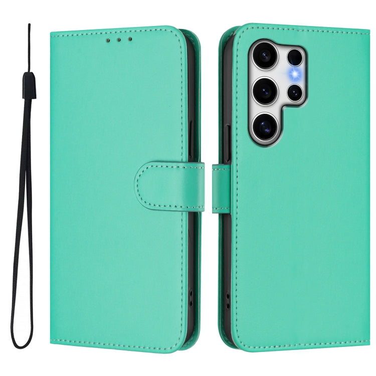 For Samsung Galaxy S25 Ultra 5G Skin Feel Solid Color Leather Phone Case with Lanyard(Green)