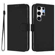 For Samsung Galaxy S25 Ultra 5G Skin Feel Solid Color Leather Phone Case with Lanyard(Black)