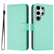 For Samsung Galaxy S25 Ultra 5G Skin Feel Solid Color Leather Phone Case with Lanyard(Mint Green)