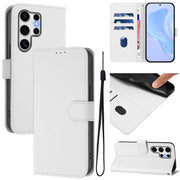 For Samsung Galaxy S25 Ultra 5G Skin Feel Solid Color Leather Phone Case with Lanyard(White)