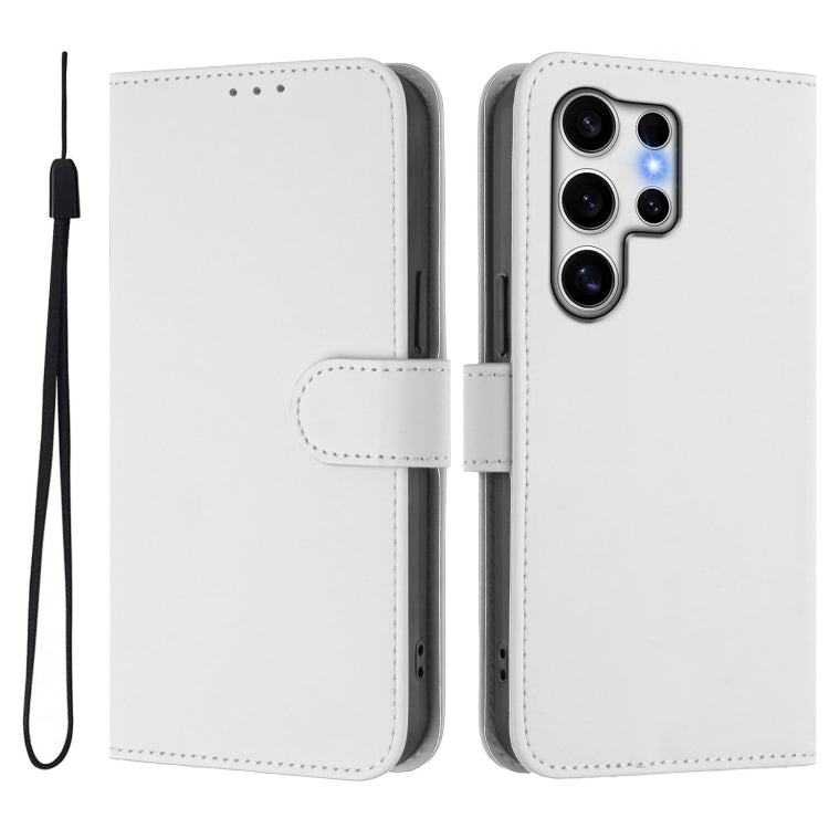 For Samsung Galaxy S25 Ultra 5G Skin Feel Solid Color Leather Phone Case with Lanyard(White)
