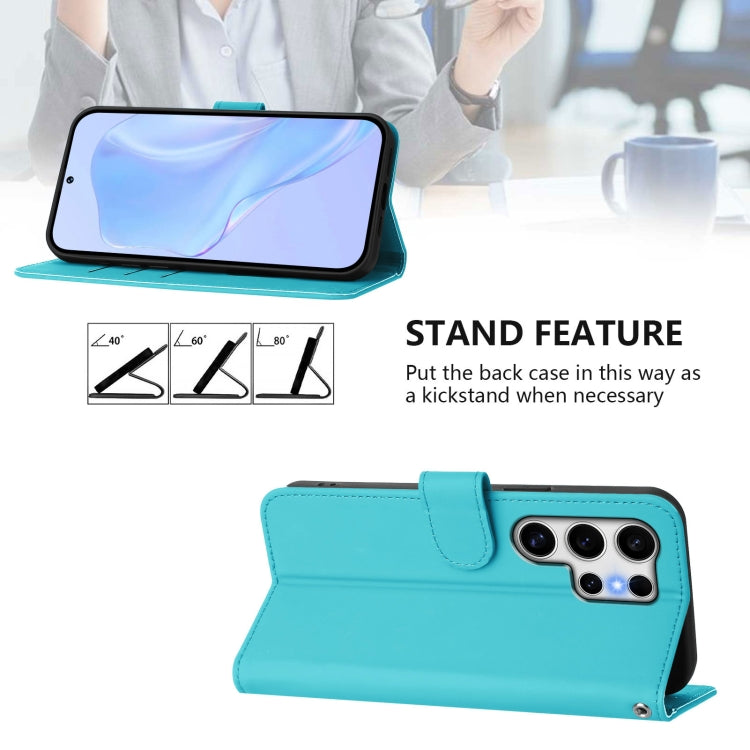For Samsung Galaxy S25 Ultra 5G Skin Feel Solid Color Leather Phone Case with Lanyard(Lake Blue)