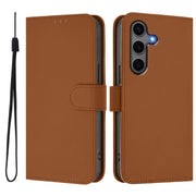 For Samsung Galaxy S25+ 5G Skin Feel Solid Color Leather Phone Case with Lanyard(Brown)