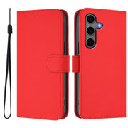 For Samsung Galaxy S25+ 5G Skin Feel Solid Color Leather Phone Case with Lanyard(Red)