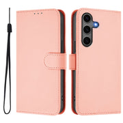 For Samsung Galaxy S25+ 5G Skin Feel Solid Color Leather Phone Case with Lanyard(Pink)