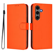 For Samsung Galaxy S25+ 5G Skin Feel Solid Color Leather Phone Case with Lanyard(Orange)