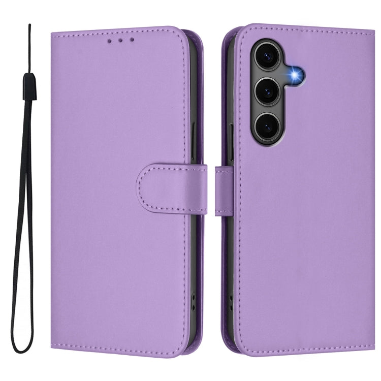 For Samsung Galaxy S25+ 5G Skin Feel Solid Color Leather Phone Case with Lanyard(Lavender Purple)