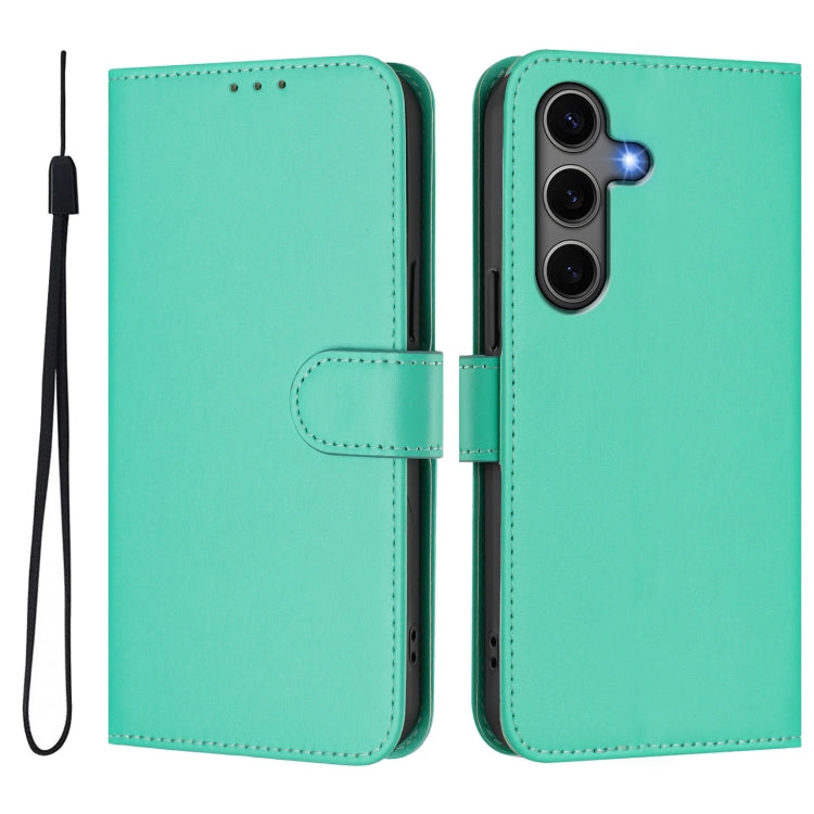 For Samsung Galaxy S25+ 5G Skin Feel Solid Color Leather Phone Case with Lanyard(Green)
