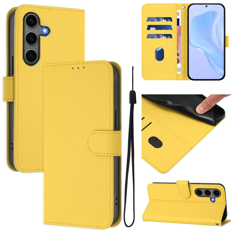 For Samsung Galaxy S25+ 5G Skin Feel Solid Color Leather Phone Case with Lanyard(Lemon Yellow)