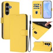 For Samsung Galaxy S25+ 5G Skin Feel Solid Color Leather Phone Case with Lanyard(Lemon Yellow)