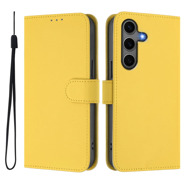 For Samsung Galaxy S25+ 5G Skin Feel Solid Color Leather Phone Case with Lanyard(Lemon Yellow)