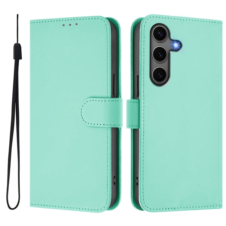 For Samsung Galaxy S25+ 5G Skin Feel Solid Color Leather Phone Case with Lanyard(Mint Green)