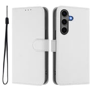 For Samsung Galaxy S25+ 5G Skin Feel Solid Color Leather Phone Case with Lanyard(White)