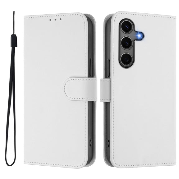 For Samsung Galaxy S25+ 5G Skin Feel Solid Color Leather Phone Case with Lanyard(White)