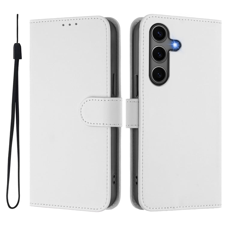 For Samsung Galaxy S25+ 5G Skin Feel Solid Color Leather Phone Case with Lanyard(White)