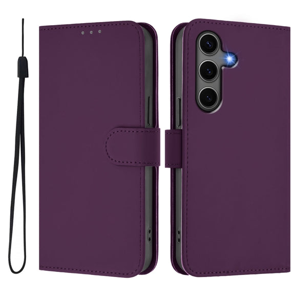 For Samsung Galaxy S25+ 5G Skin Feel Solid Color Leather Phone Case with Lanyard(Violet)