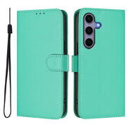 For Samsung Galaxy S25 5G Skin Feel Solid Color Leather Phone Case with Lanyard(Green)