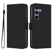 For Samsung Galaxy S25 5G Skin Feel Solid Color Leather Phone Case with Lanyard(Black)