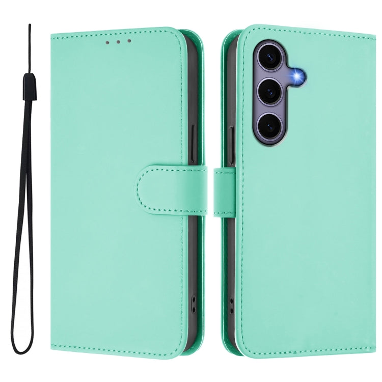 For Samsung Galaxy S25 5G Skin Feel Solid Color Leather Phone Case with Lanyard(Mint Green)
