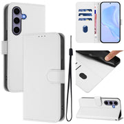 For Samsung Galaxy S25 5G Skin Feel Solid Color Leather Phone Case with Lanyard(White)