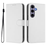 For Samsung Galaxy S25 5G Skin Feel Solid Color Leather Phone Case with Lanyard(White)