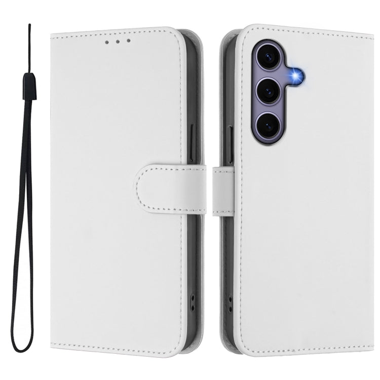 For Samsung Galaxy S25 5G Skin Feel Solid Color Leather Phone Case with Lanyard(White)