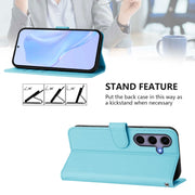 For Samsung Galaxy S25 5G Skin Feel Solid Color Leather Phone Case with Lanyard(Sky Blue)
