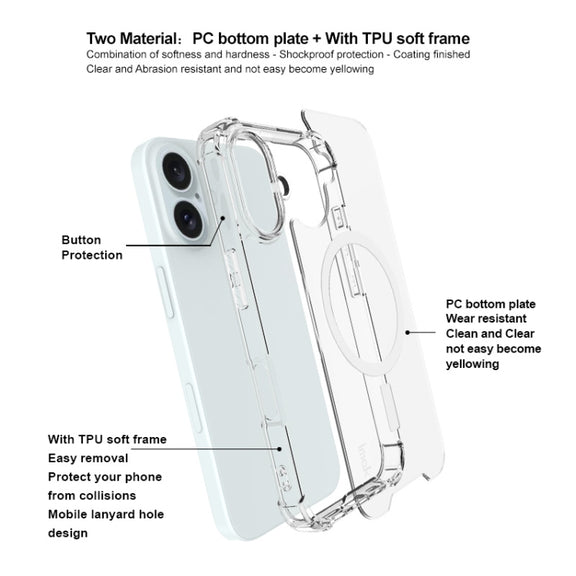 For iPhone 16 IMAK Space Shield PC + TPU Airbag Shockproof MagSafe Phone Case(Transparent)