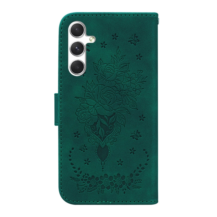 For Samsung Galaxy S25 5G Butterfly Rose Embossed Leather Phone Case(Green)