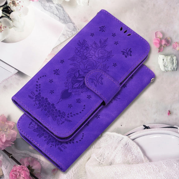 For Samsung Galaxy S25 5G Butterfly Rose Embossed Leather Phone Case(Purple)
